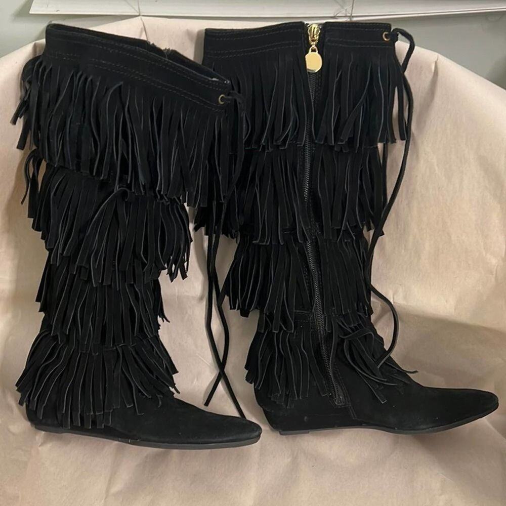 MICHAEL KORS FRINGE‎ TALL SIDE ZIPPER BOOTS SIZE 6M